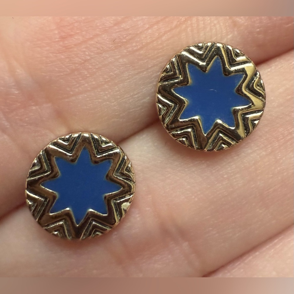 House of Harlow 1960 Studs Blue and Gold Starburst Earrings Pierced